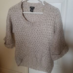 Rue 21 Cream Short Sleeved Waffle Knit Scoop Neck Relaxed Fit Sweater Size Small